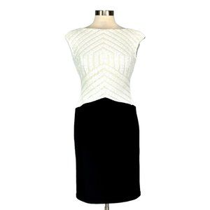 Ralph Lauren Black White Sequin Colorblock Stretch Sheath Dress size 4